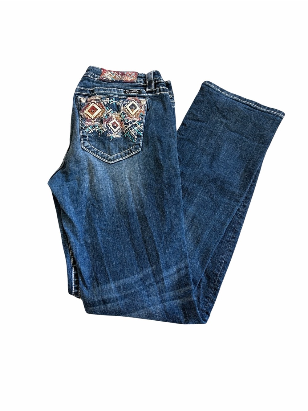 Miss Me Denim Pants Jeans Sequin Rhinestone Geometric Signature Straight Sz33
